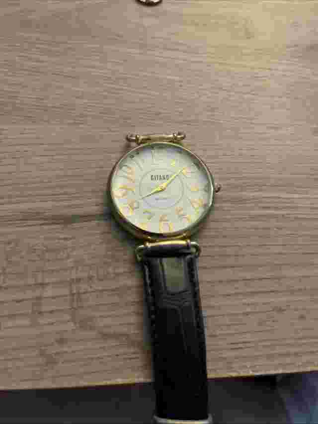 Vintage Gitano Watch Women Gold Silver Tone Black Band Needs New Battery