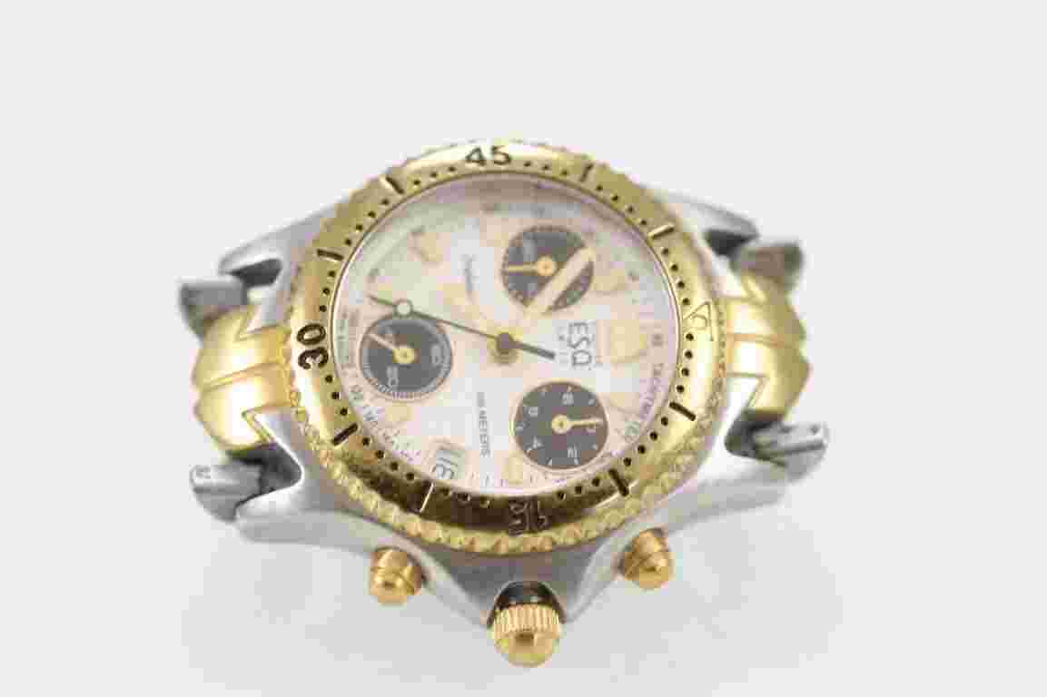 ESQ Women Watch Stainless Silver Gold Chron Date 100m NON WORKING PART Quartz