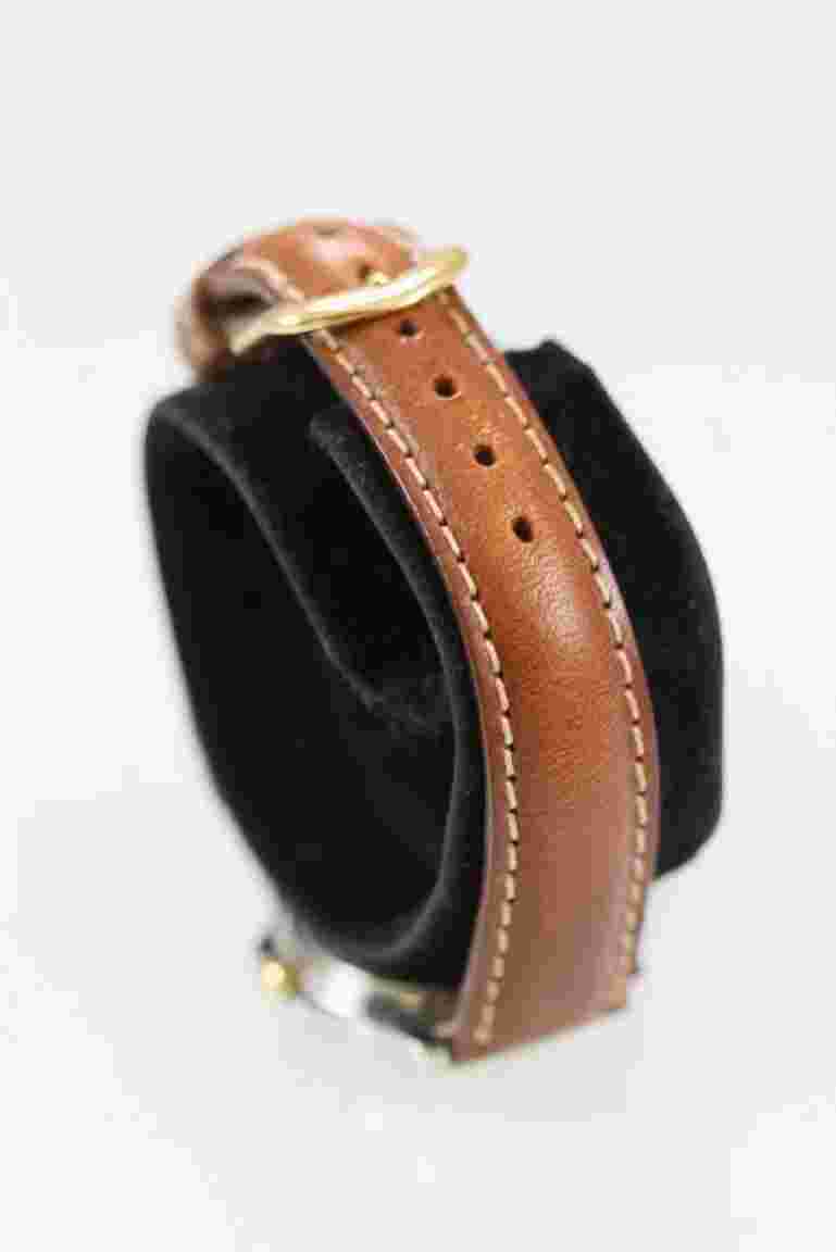 Watch it Watch Women Silver Gold Stainless Steel WR Brown Leather Batt Quartz