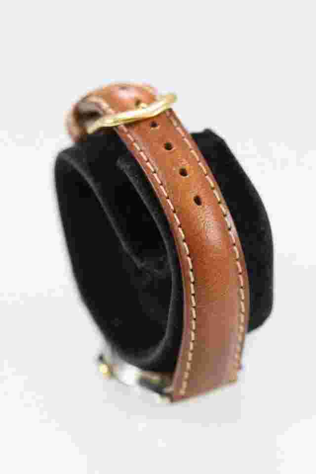 Watch it Watch Women Silver Gold Stainless Steel WR Brown Leather Batt Quartz