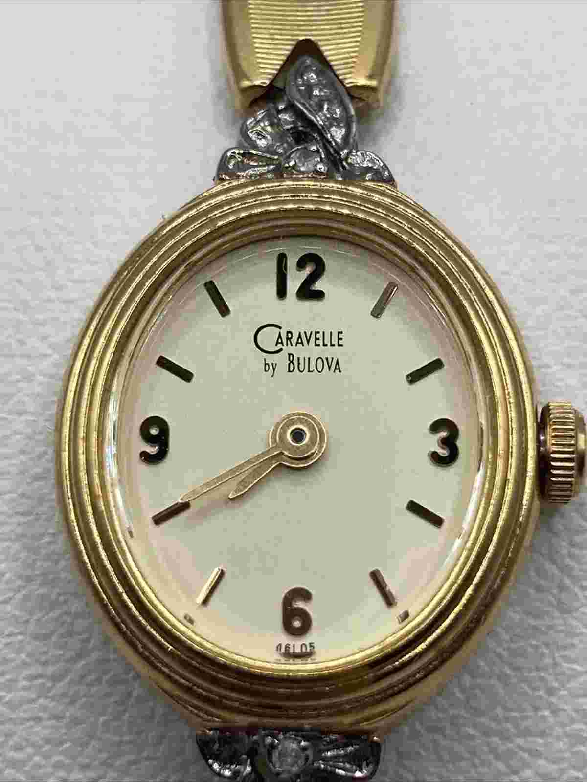 Vtg Caravelle By Bulova Ladies 16mm Watch Gold Tone Diamond 46lq5 - RUNS