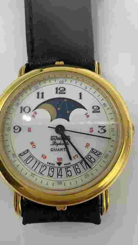 HTF Vintage Duward Diplomatic 30mm Gold Plated Moonphase Watch [084 GRy]