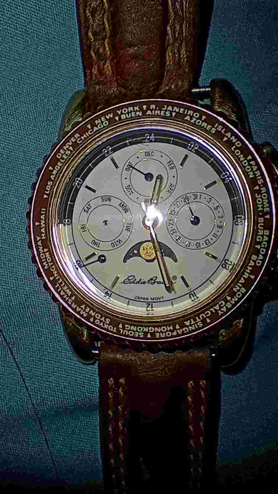 Eddie Bauer Chronograph Moon Phase Tracker Rotating Bezel Day Date Month