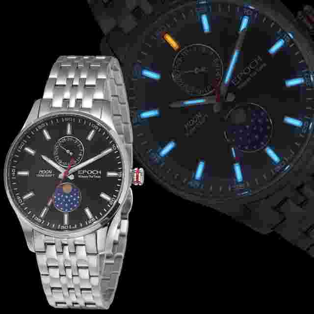 EPOCH Men Watch Luxury Moon Phase Watches Luminous Business Quartz Wristwatch