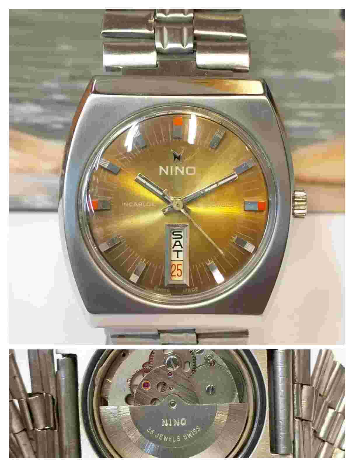 AUTHENTIC NINO 25 JEWELS AUTOMATIC BROWN DIAL SWISS MEN'S FULL WORKING VINTAGE