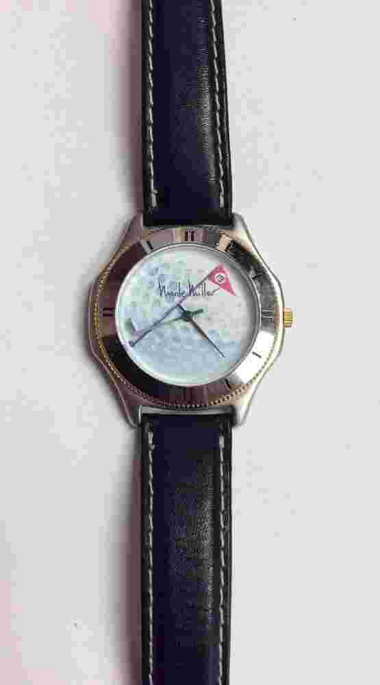 NICOLE MILLER NM Sports Golf Themed Swiss Movement Black Leather Strap WATCH