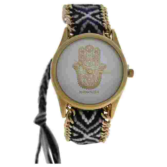MSHHIWH Hindi Hand - Gold/Black Nylon Strap Watch by Manoush for Women