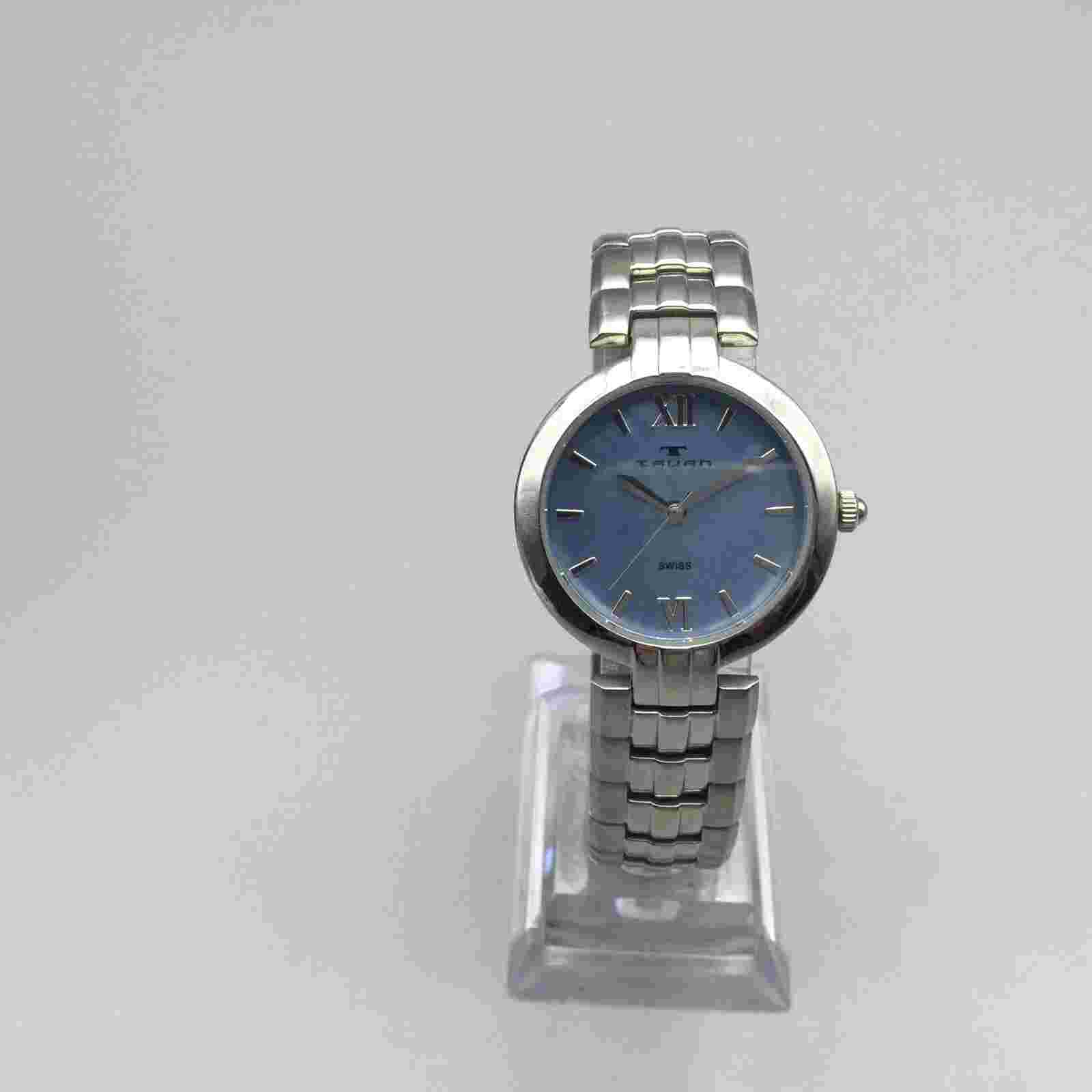Tavan Watch Women 30mm Silver Tone Blue MOP Dial Stainless New Battery 7.25"