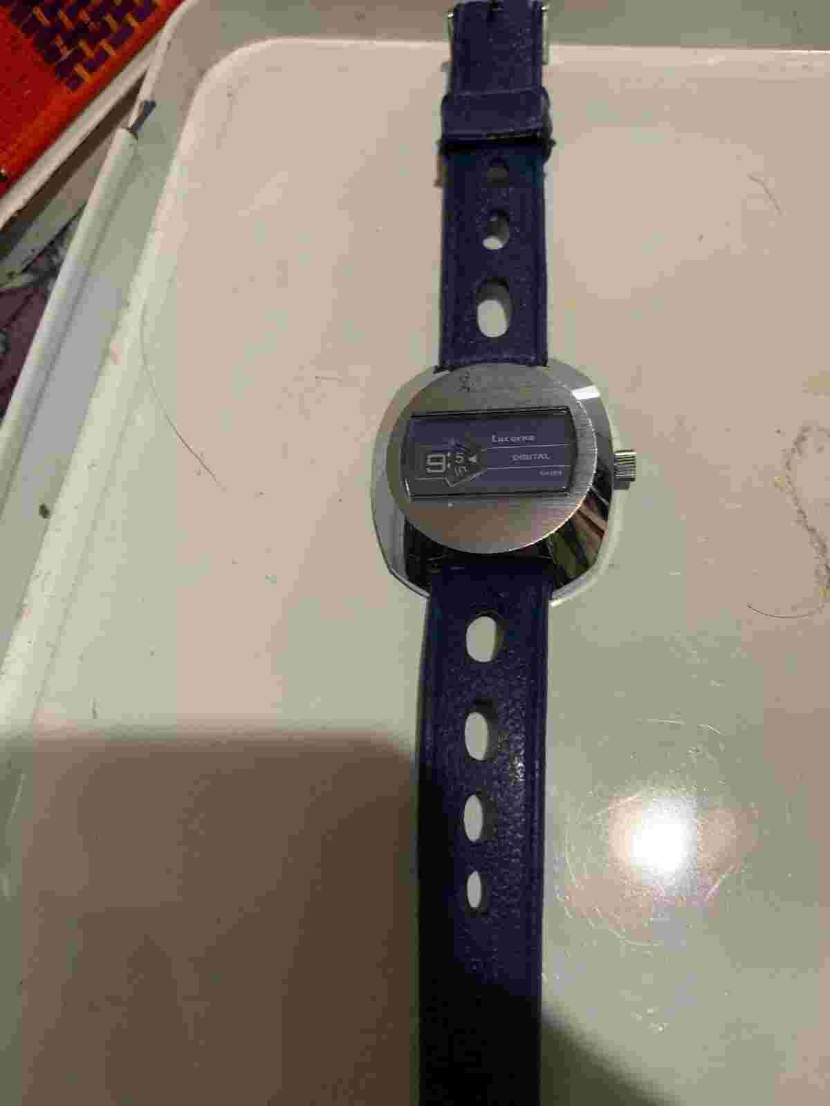 Lucerne 1970s Digital Silver & Blue Swiss Direct Read Jump Hour Windup Watch