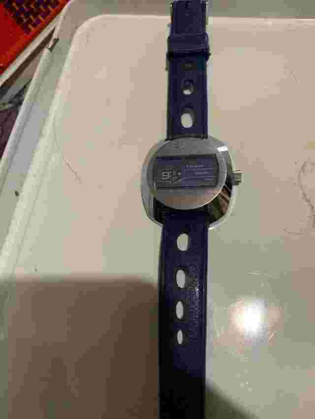 Lucerne 1970s Digital Silver & Blue Swiss Direct Read Jump Hour Windup Watch