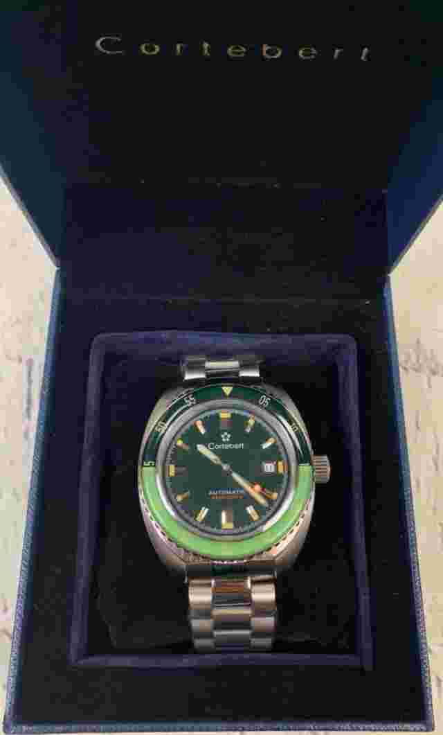 Cortebert Clipper Malachite Japan Automatic Date 42mm Watch 20mm Stainless Band