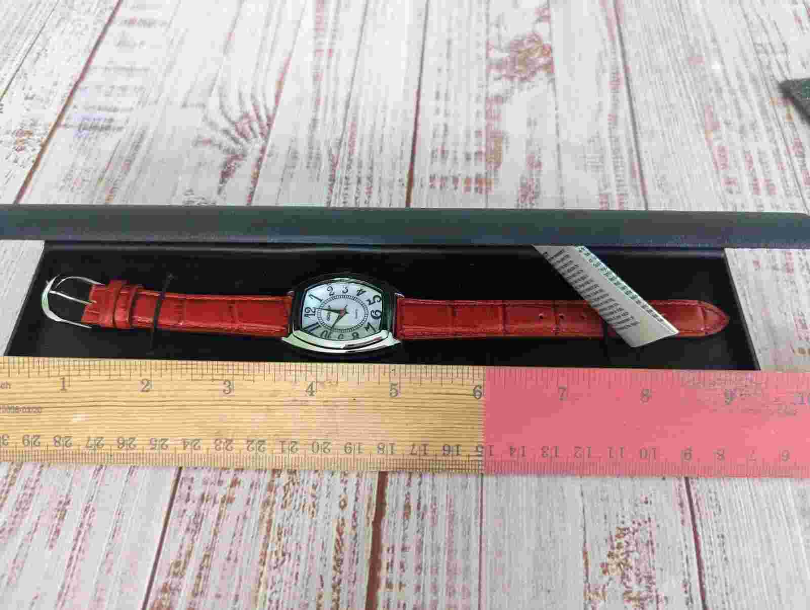 NOS Red Gossip Watch In Box Italian Leather Band Quartz