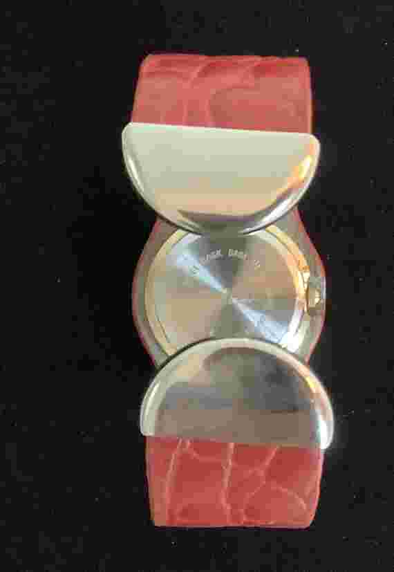 Vintage Vernier Ladies Watch Rhinestone Face & Red Textured Leather Cuff Band