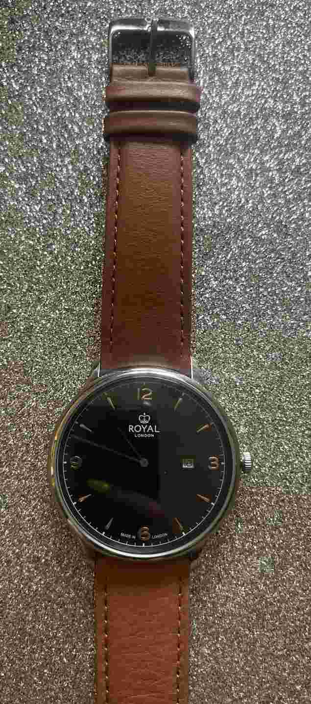 Royal London The N10 Mens WristWatch Leather Brown Strap Blue Face Silver Rim