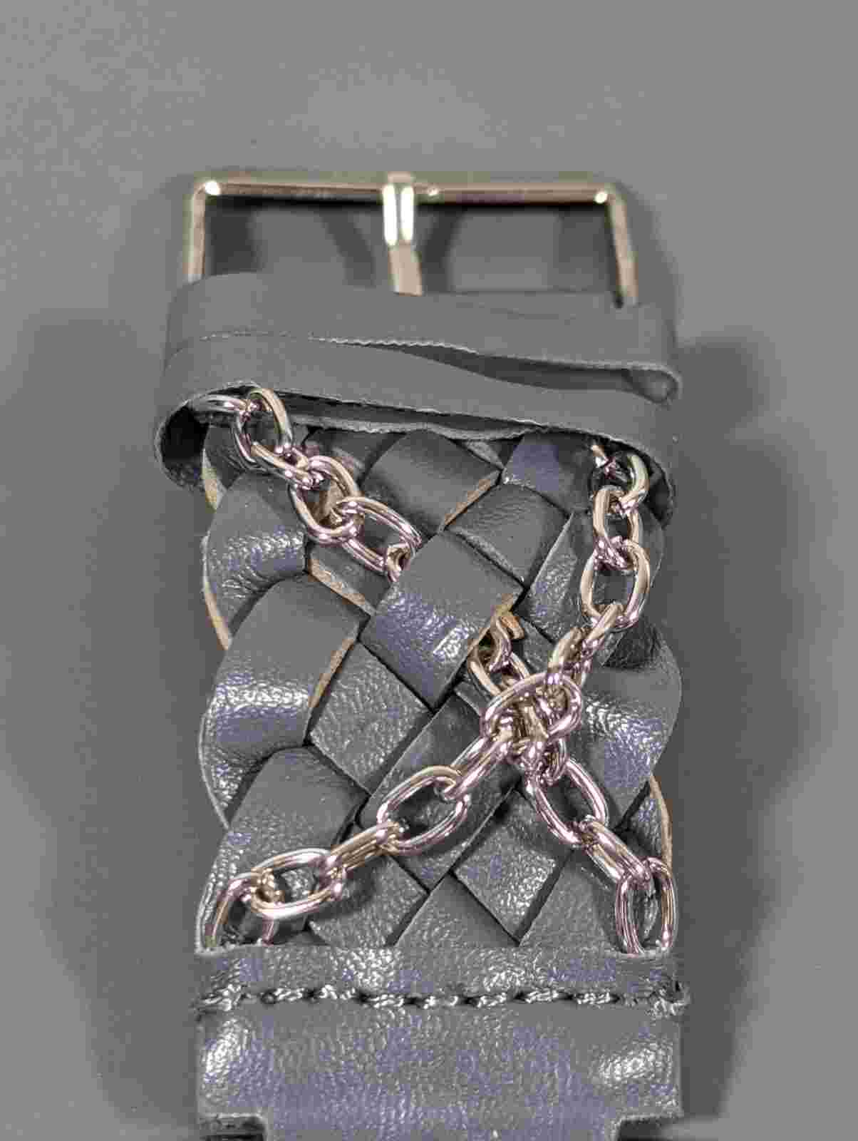 Decree Gray Dial Silver Tone Square Case Chain Faux Leather Band Watch 7.5 Inch