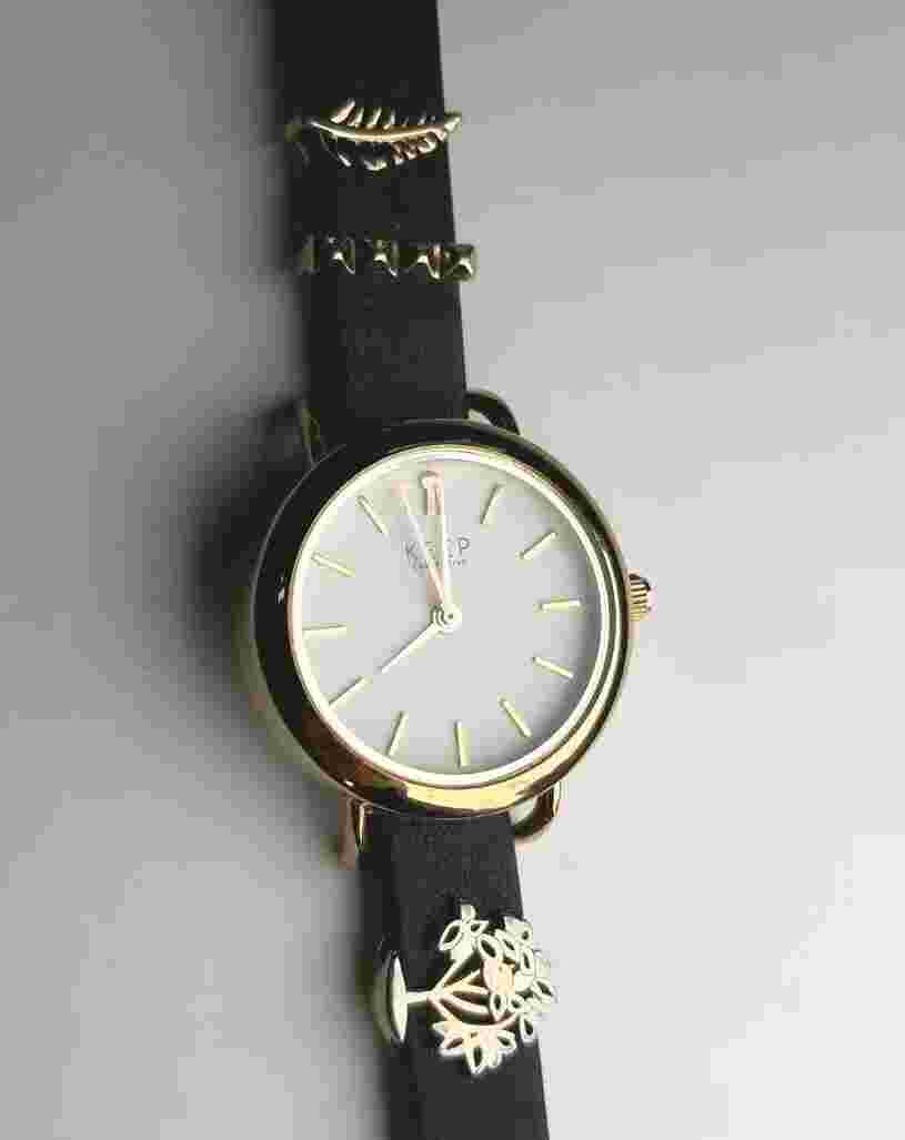 Keep Collective "Time Key" Womens Watch  Black &  Brown Leather Band & 3 Charms
