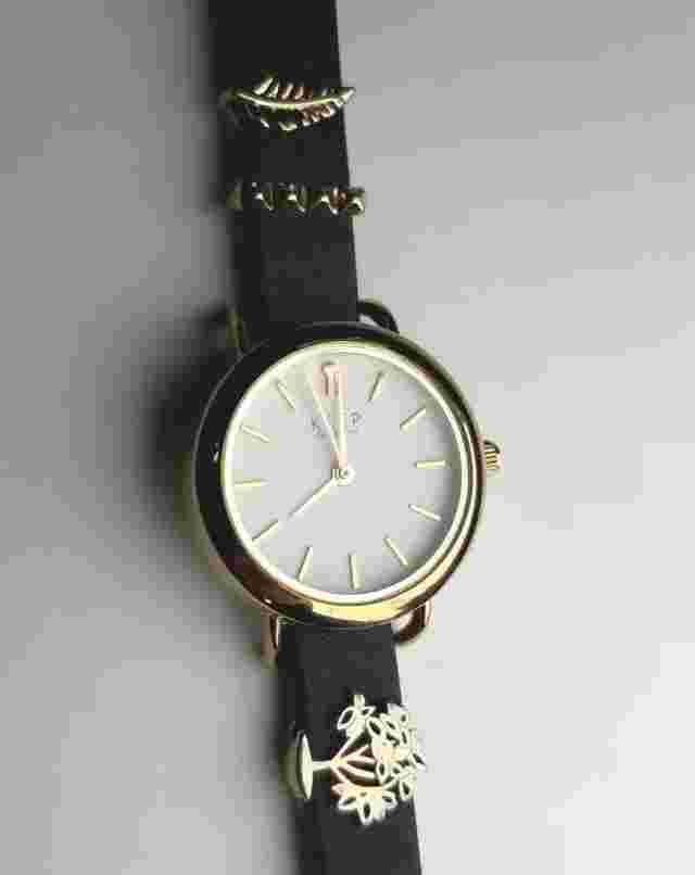 Keep Collective "Time Key" Womens Watch  Black &  Brown Leather Band & 3 Charms