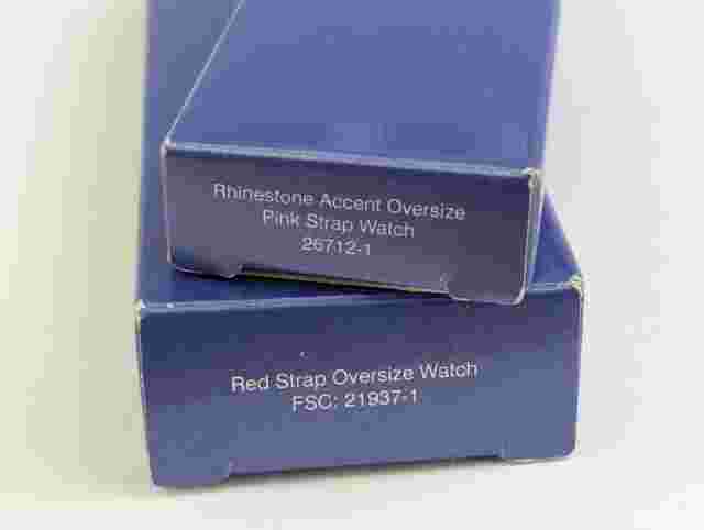Vtg Avon Rhinestone Pearly Pink Oversize Watch & Red Strap Watch NEW Lot of 2