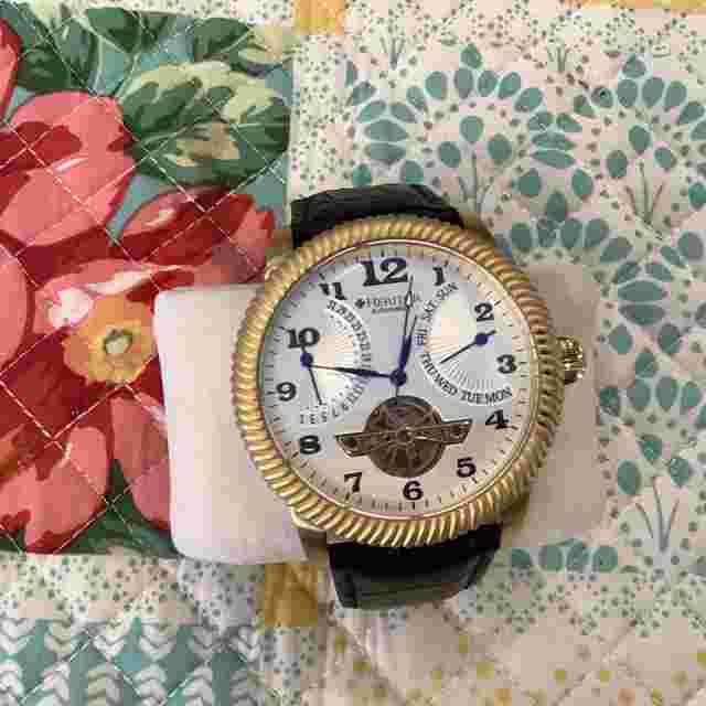 Heritor Automatic Piccard Semi-Skeleton Black Leather Gold/silver  Men's Watch