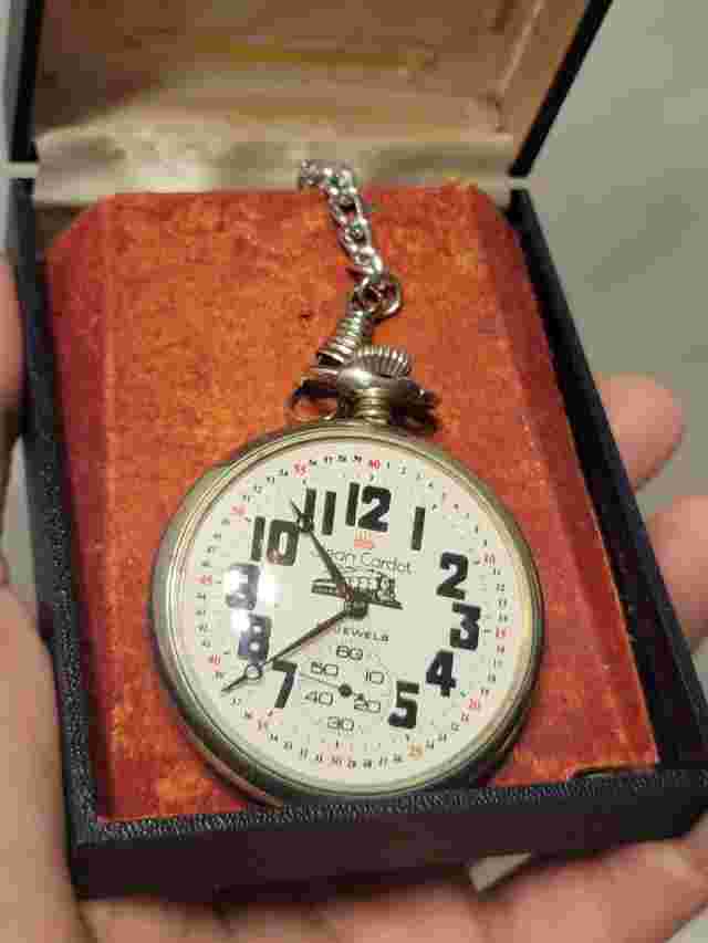 Vintage 30's Jean Cardot 17 Jewels Pocket Watch Working Box  Pennsy Railroad