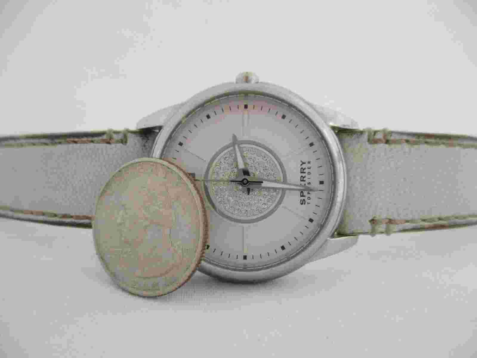 Sperry Top-Sider Watch White Leather Band All Stainless Steel *Working*