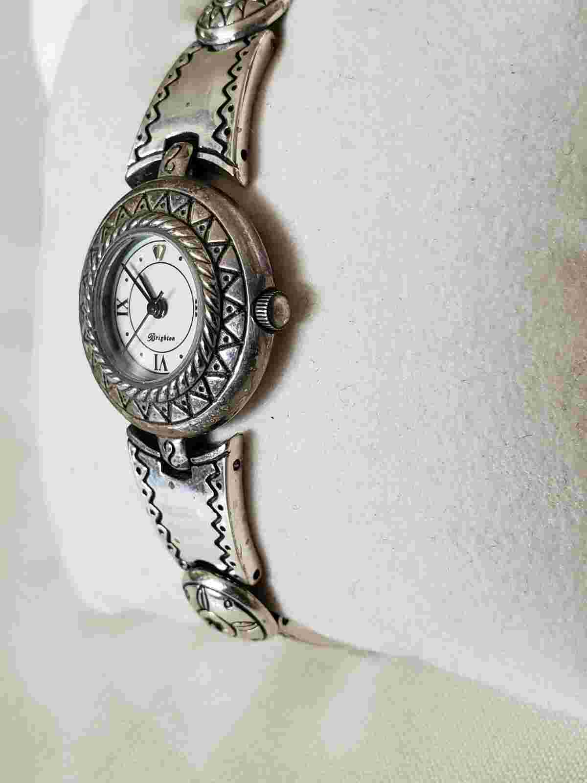 Brighton Women's Silver Tone Black Leather Watch