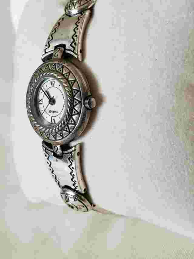 Brighton Women's Silver Tone Black Leather Watch