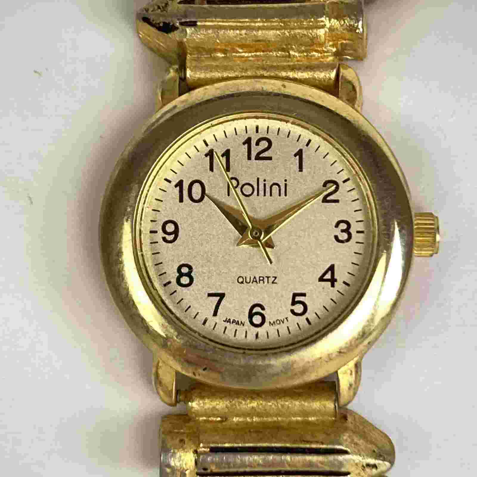 Polini Watch Women Gold Tone Teacher 24mm Slide Charms School New Battery 7"