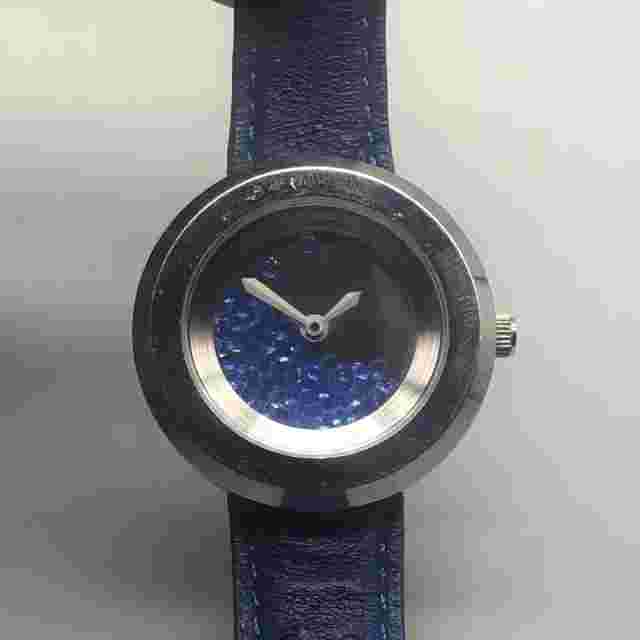 Andre Giroud Watch Women Silver Tone Blue Floating Crystals Leather New Battery