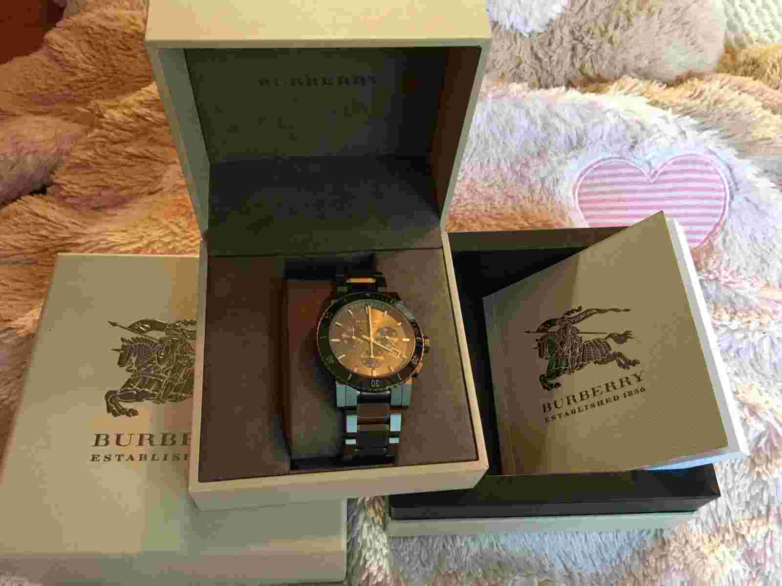 Burberry Watch, Swiss Chronograph Gray Ion Plated SS Bracelet 42MM Retails $1k +