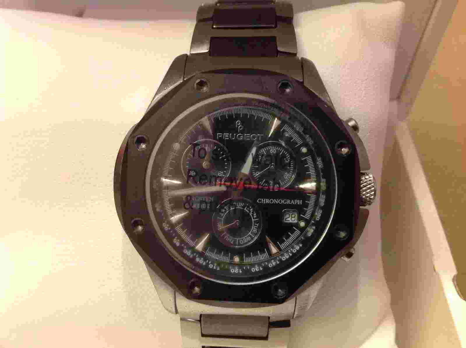 Peugeot Men's Tungsten/ Ceramic Link Swiss Movement Watch,Analog and chornogragh
