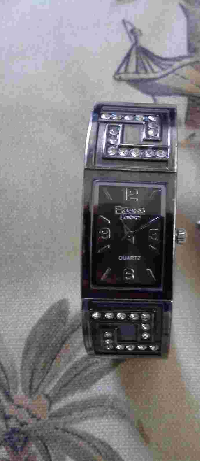 Used Stunning Figaro Couture Black Cuff Crystal Bling Women Watch Runs Great