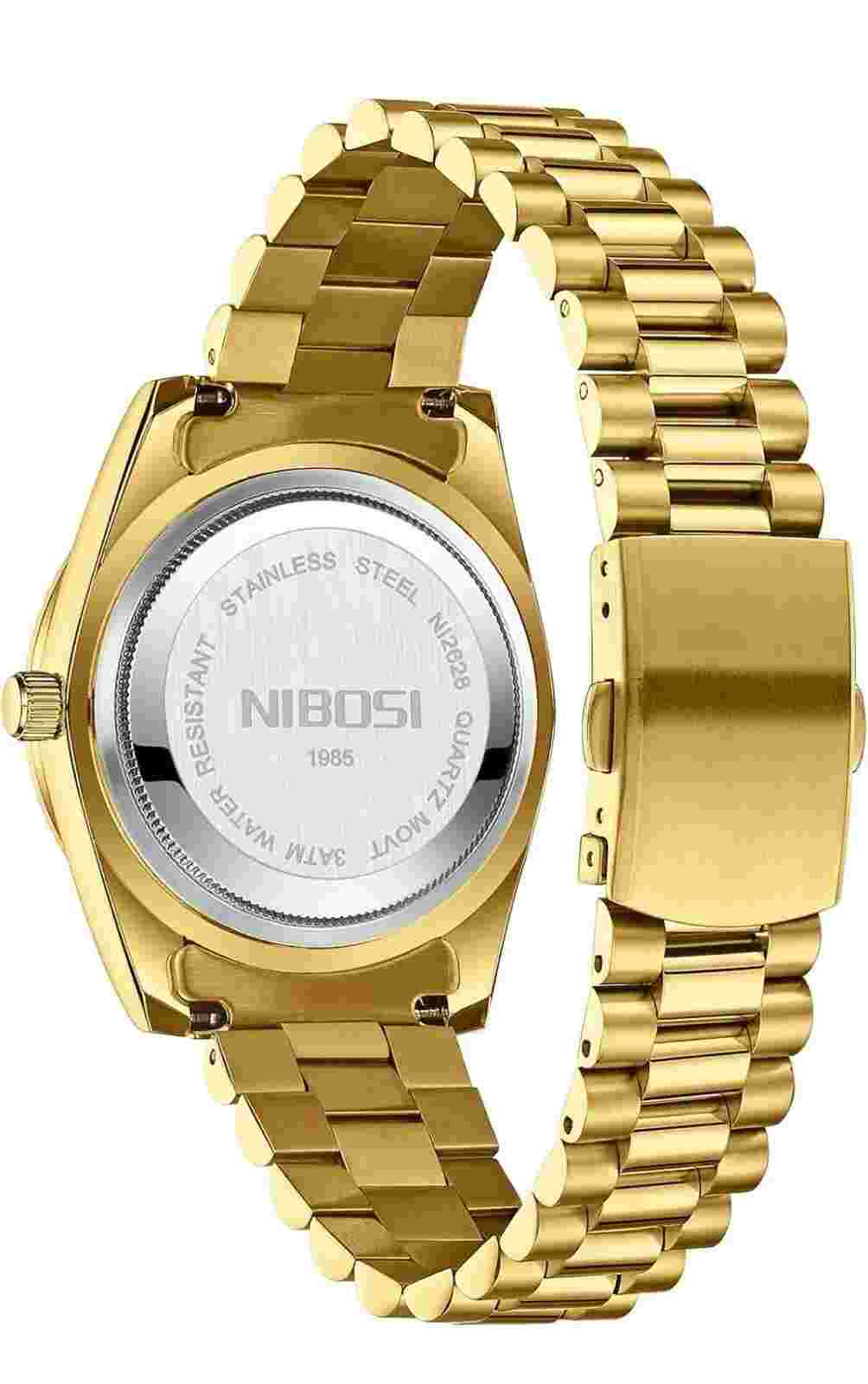 NIBOSI Men's Gold Tone Quartz Stainless Steel Watch Waterproof NWT President