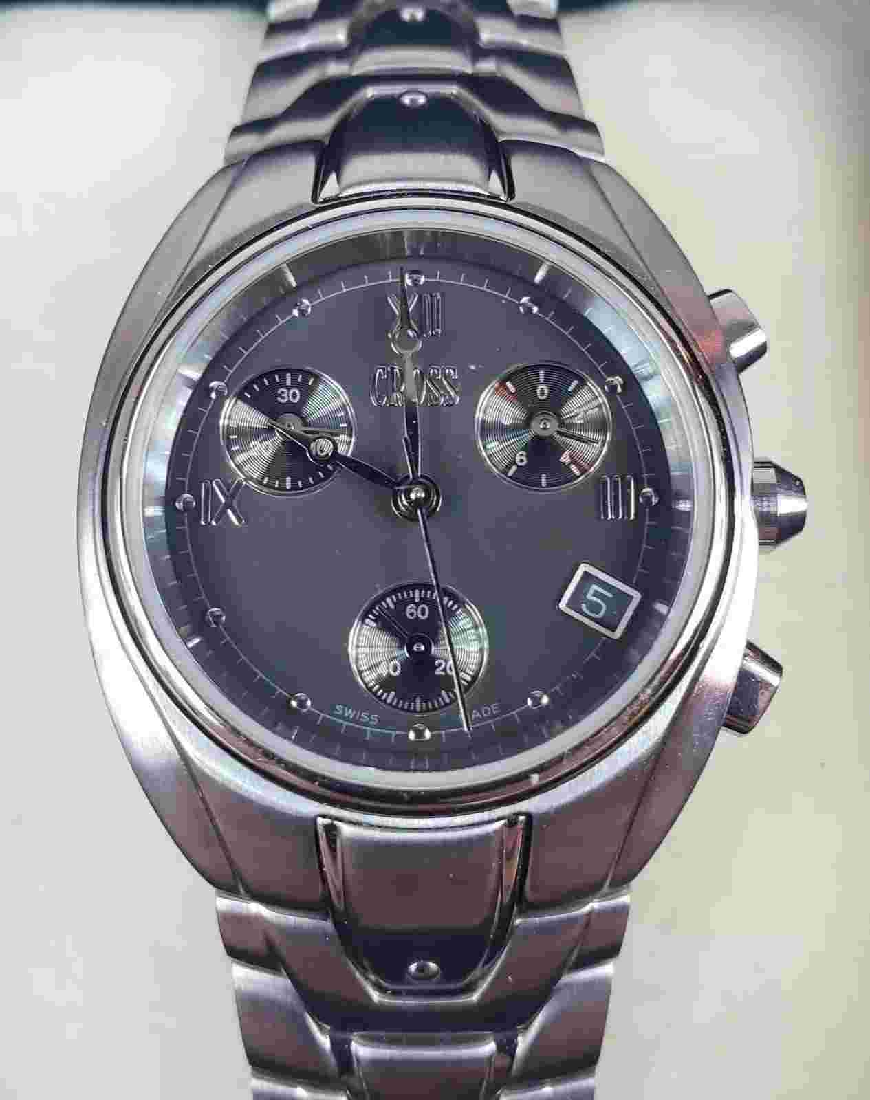 Cross Swiss Made 32.6mm Vintage Silver Stainless Steel Grey Dial Watch LW21E NEW
