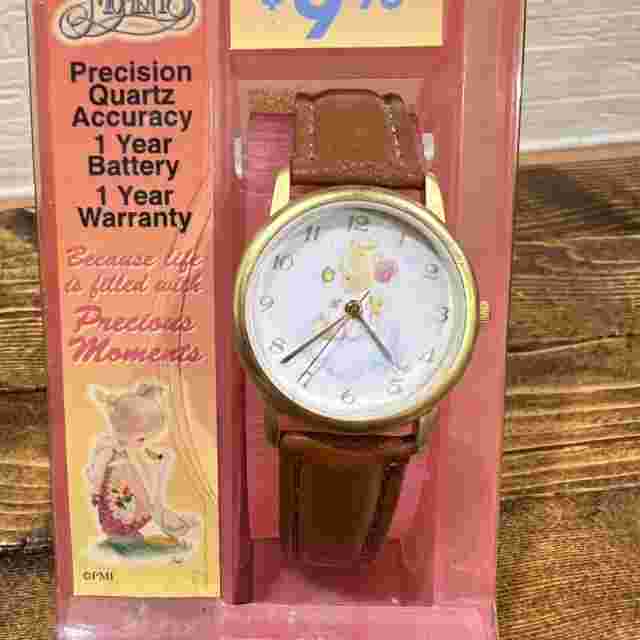 New Precious Moments Gold Tone Precision Quartz Leather Band Watch