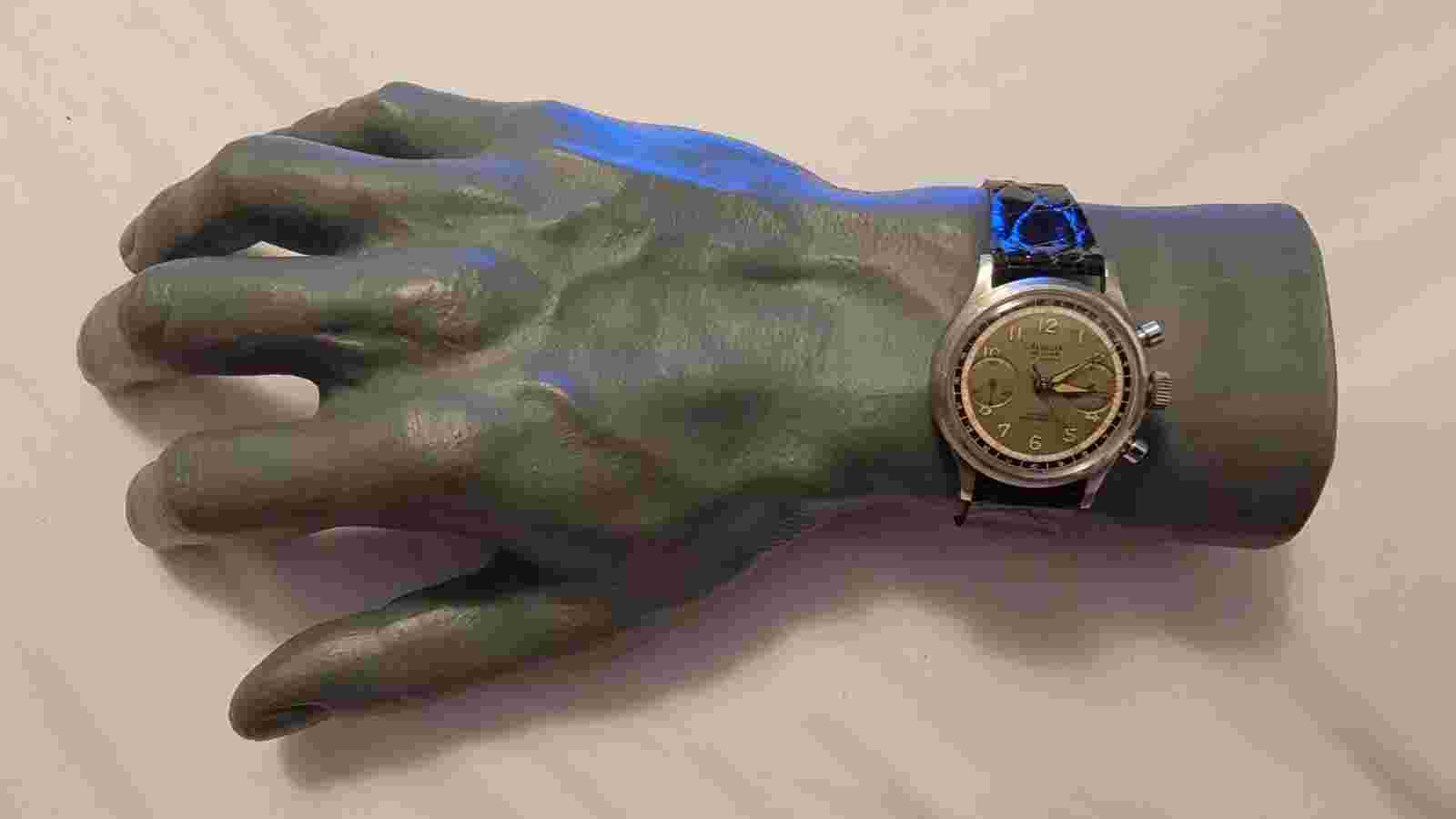 Rare Vintage Avalon Stainless Steel Two Registered Chronograph Valjoux 23 Manual