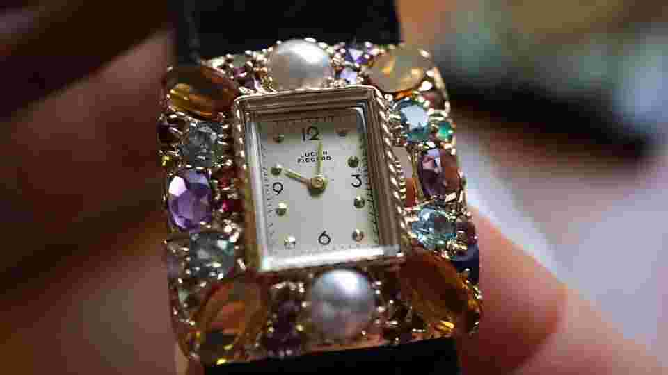 Lucien Piccard Ladies 14k Yellow Gold Tutti Frutti Original Strap Buckle c. 1960