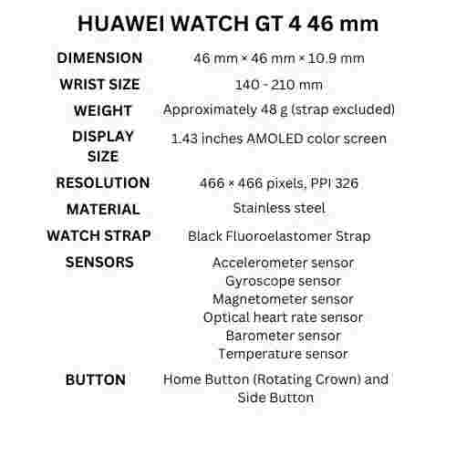 NEW Huawei Watch GT 4 46mm BLACK 1.43" AMOLED Bluetooth iOS Android Smartwatch