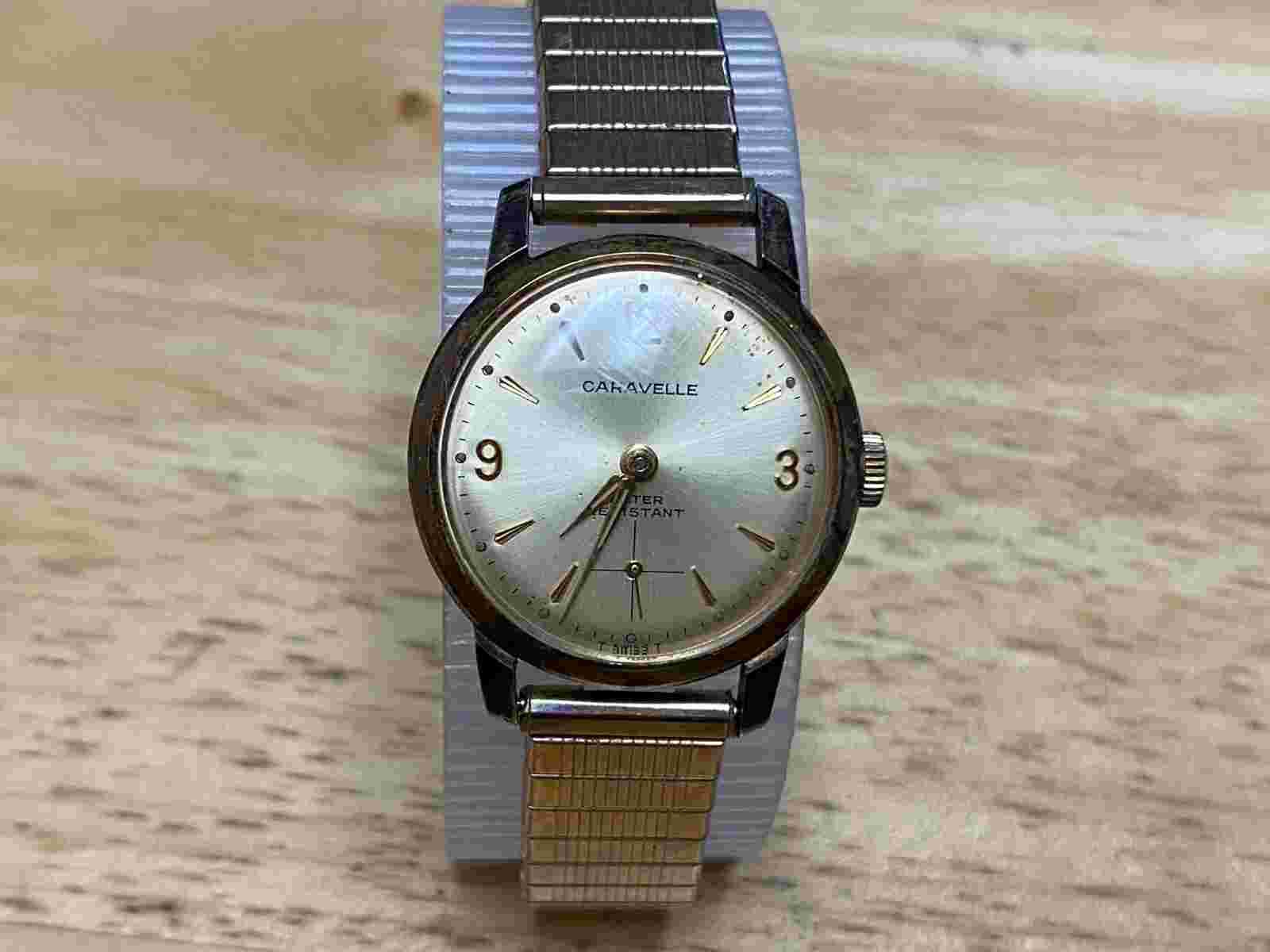 Vintage Caravelle Lady Gold Tone Small Second Stretch Hand-Wind Mechanical Watch