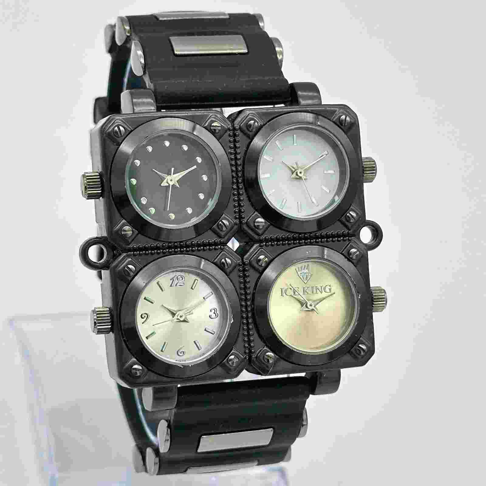 Men's ICE KING Four Dial Quad Watch, Black 45mm Case, Rubber Strap All Work 7173