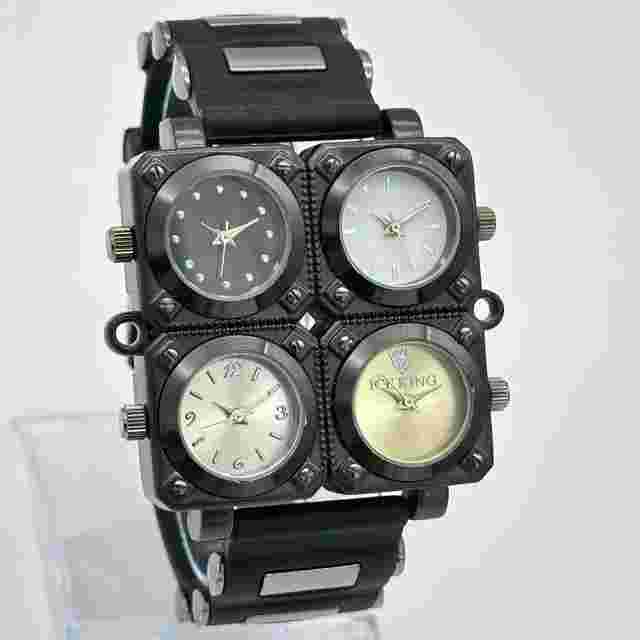 Men's ICE KING Four Dial Quad Watch, Black 45mm Case, Rubber Strap All Work 7173