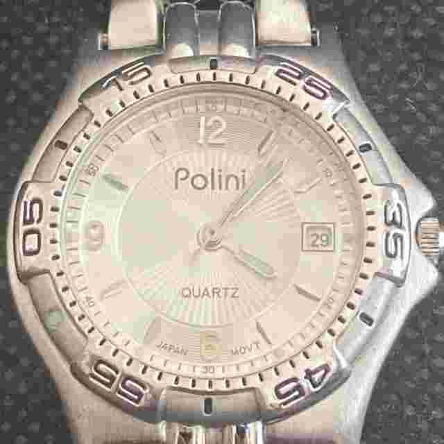 Vintage Polini Quartz Japan Movt Stainless Steel Link Band Wrist Watch Date