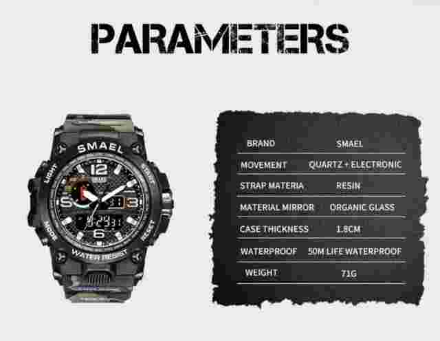SMAEL Men's Sports Watch Outdoor Waterproof Watch Double Electronic Quartz Army