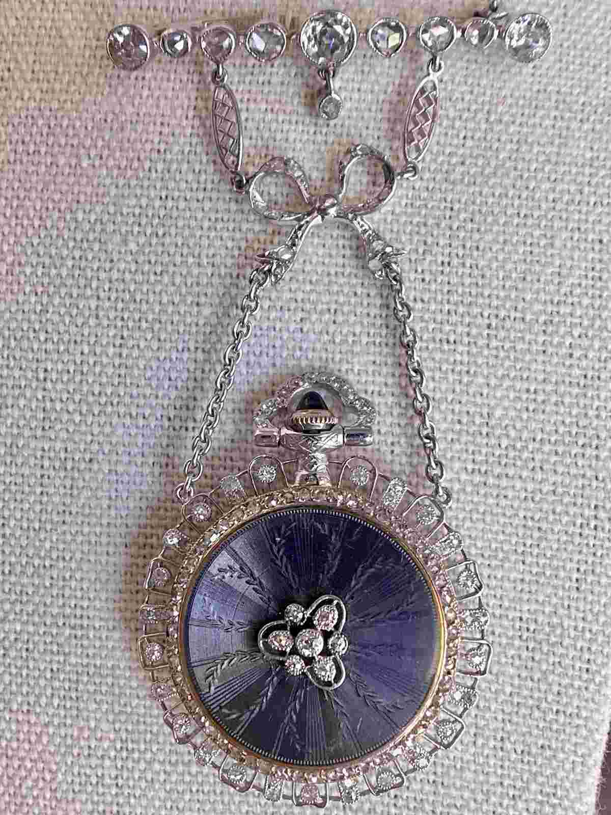 Tiffany & Co Lapel Platinum Edwardian Diamond Verger Freres Antique Pocket Watch