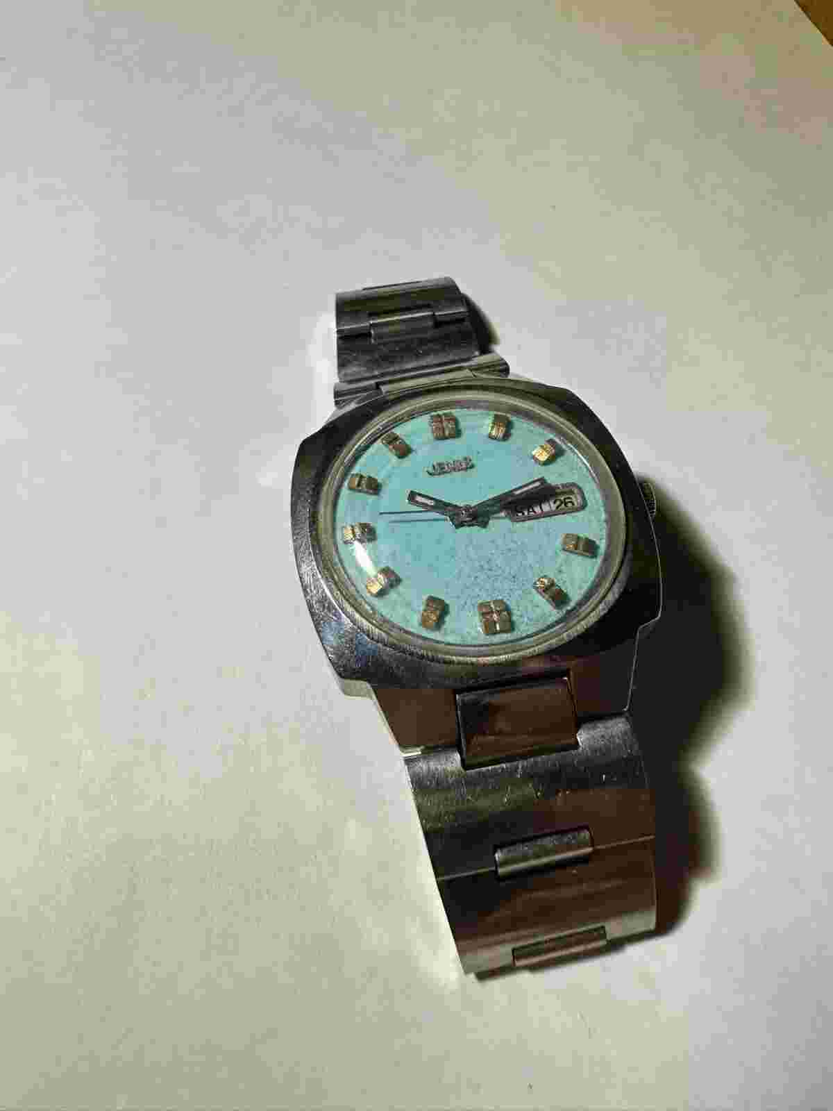 RARE Vintage JEMIS Automatic Turquoise Dial Working Original Strap - 4D7315