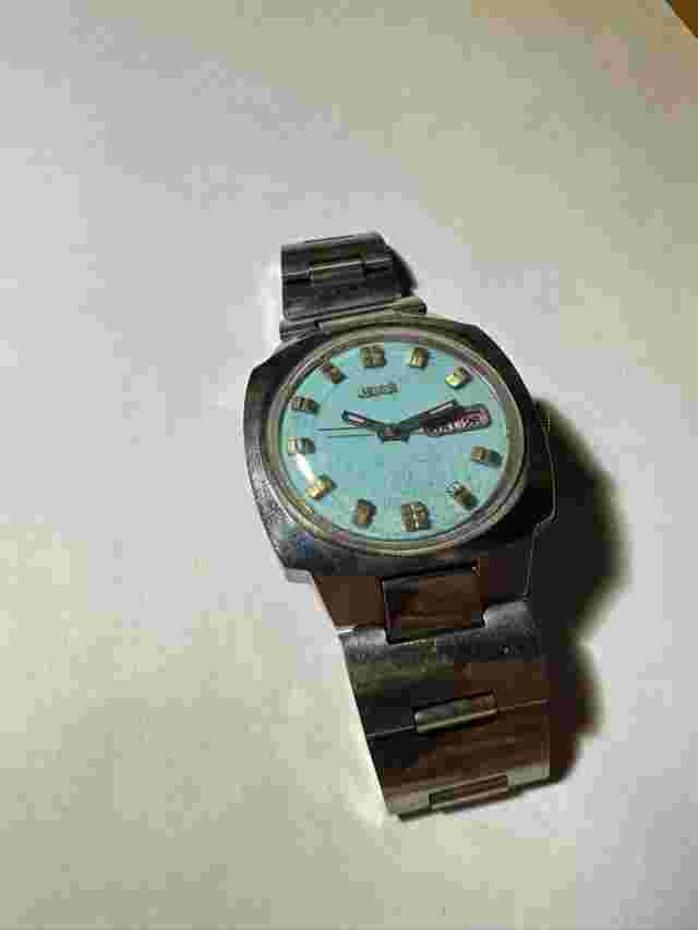 RARE Vintage JEMIS Automatic Turquoise Dial Working Original Strap - 4D7315