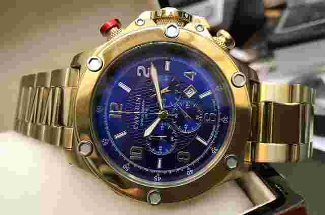 Cavadini Chronograph Men's Watch Stainless Steel Gold-Plated CV-1081 Blue 53mm