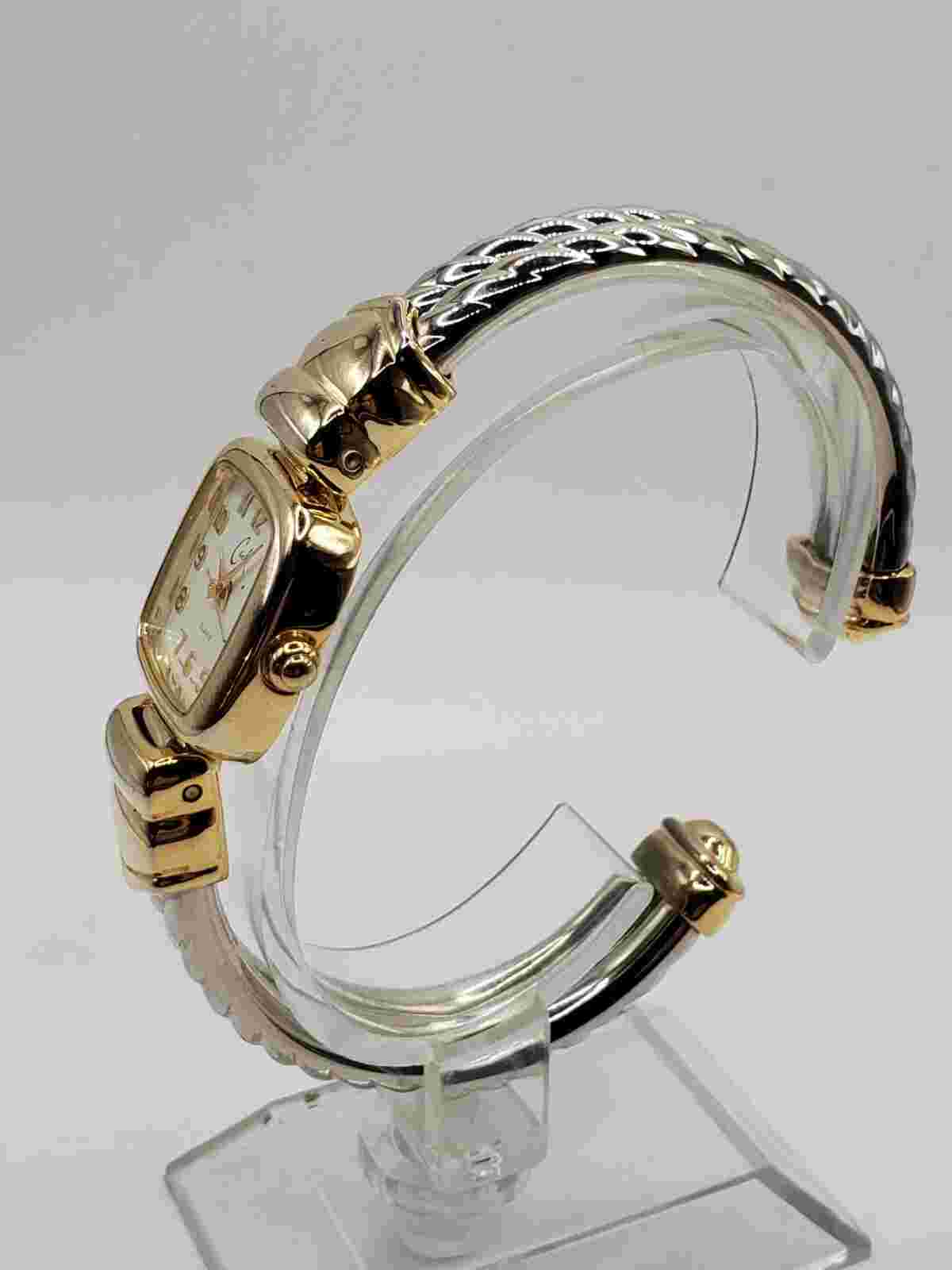 Cache Ladies Fashion Quartz Watch 22mm Square Gold/Silver Tone Cuff Bracelet