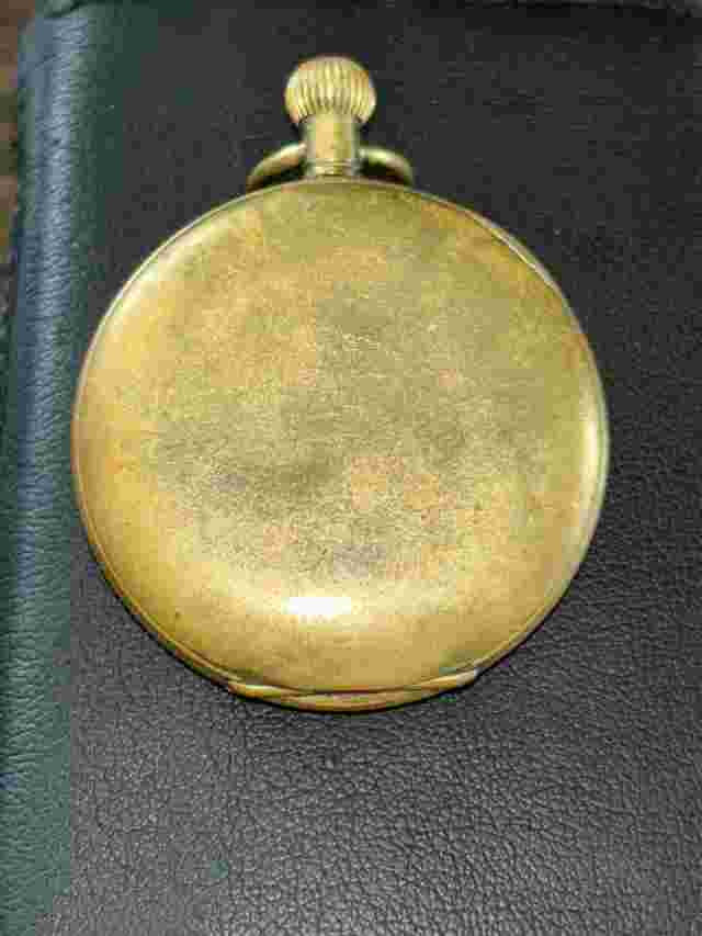 ANTIQUE MEDANA GOLD PLATED SWISS HALF HUNTER POCKET WATCH, NOT WORKING.