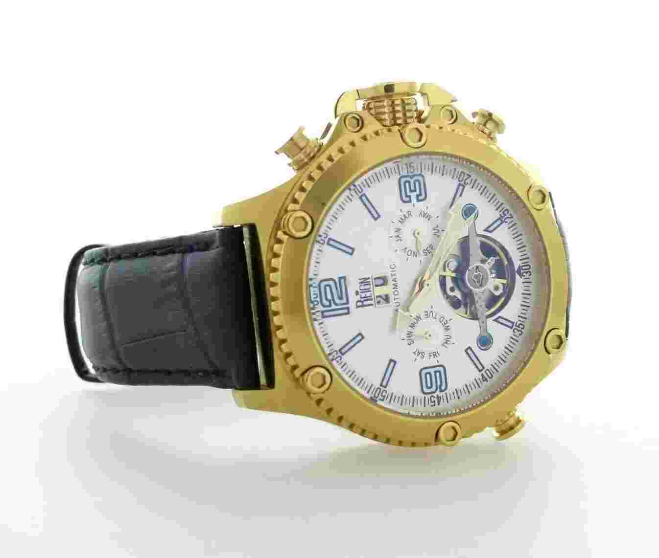 REIGN Goliath Yellow Gold-tone Silver Dial Automatic Men's Watch RN3304